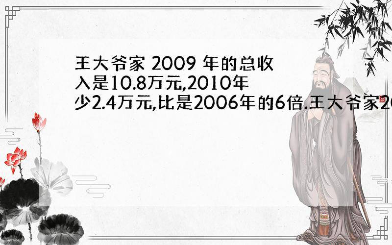 王大爷家 2009 年的总收入是10.8万元,2010年少2.4万元,比是2006年的6倍.王大爷家2006年总收是多少