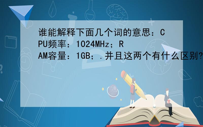 谁能解释下面几个词的意思：CPU频率：1024MHz；RAM容量：1GB；.并且这两个有什么区别?